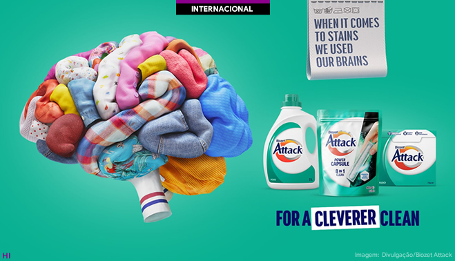 Detergente Biozet Attack lança a nova campanha com cérebro feito de roupas